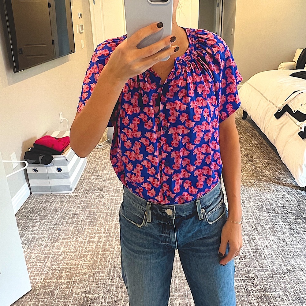 Tucker Pink Buttoned Blouse with Mandarin Collar